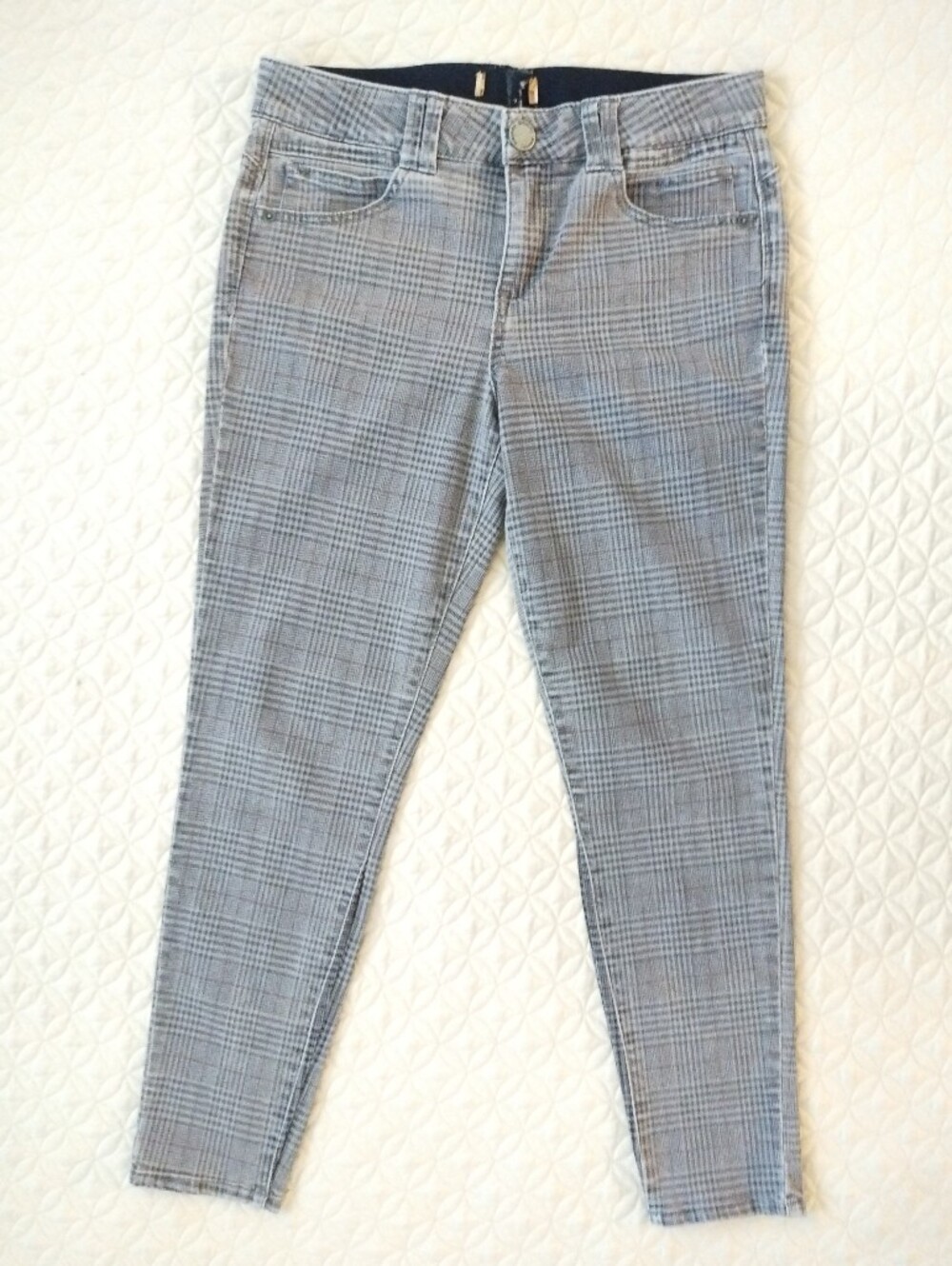 Democracy "Ab" Solution Gray Plaid Jeans Pants Skinny Cropped Size 10